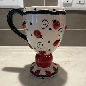 Burton Burton 3D Ladybug Pedestal Footed Ceramic Coffee Mug Elegant Tea Mug